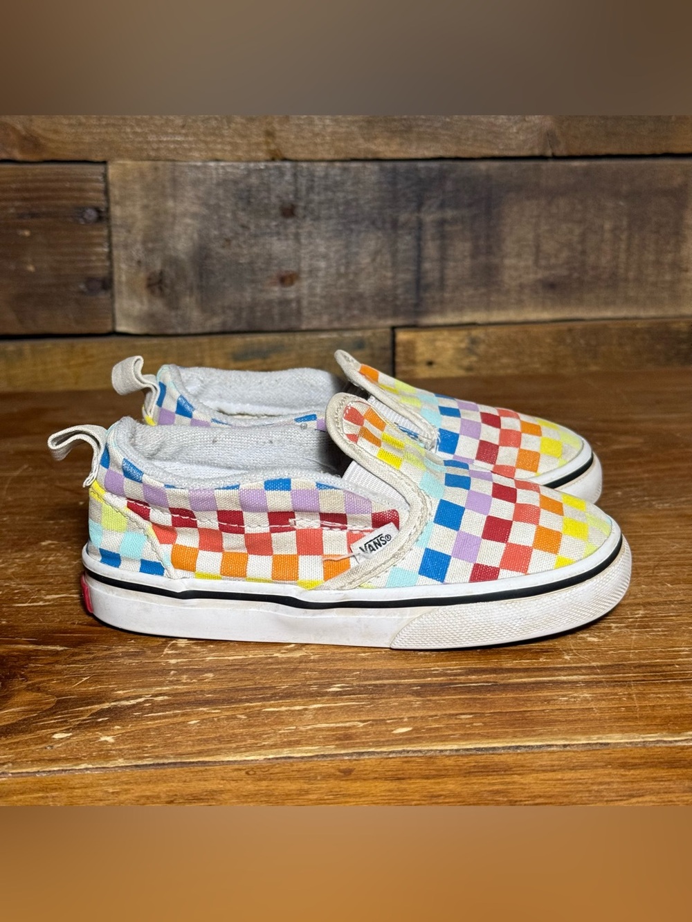 Vans Slip On Velcro Toddler Rainbow Checker & Rainbow Glitter Shoes Size 8.5 - Picture 11 of 15